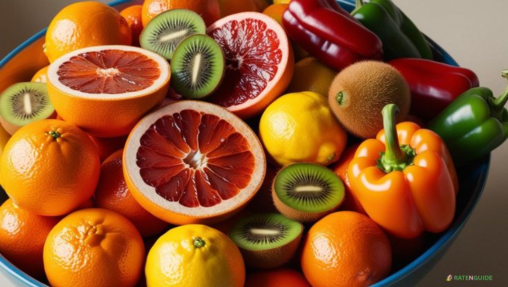 "Vitamin C-rich foods like citrus fruits, kiwi, and bell peppers for brightening skin." | ratenguide.com