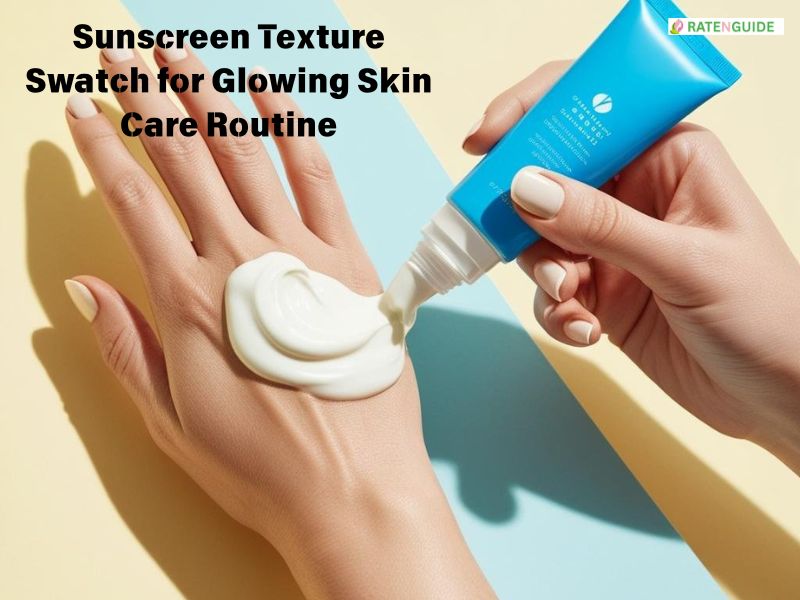 Hand applying sunscreen cream from a blue tube for glowing skin care comparison | ratenguide.com