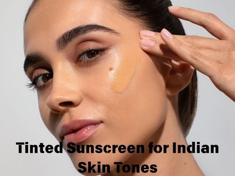 Tinted sunscreen swatches on various Indian skin tones. | ratenguide.com